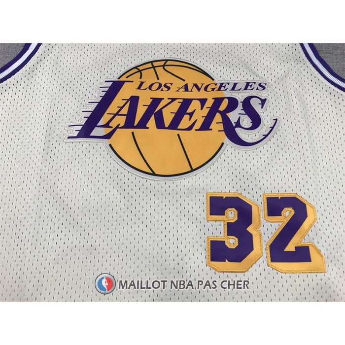 Maillot Los Angeles Lakers Magic Johnson NO 32 Mitchell & Ness Chainstitch Creme